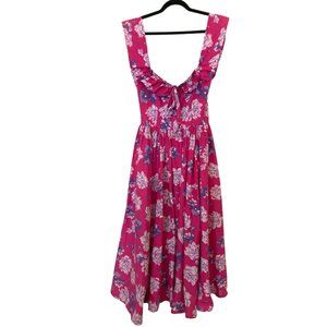 VINTAGE Laura Ashley pink purple floral ruffle strap midi dress, size 12